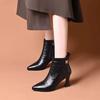 High-heeled Pointed Boots Women's Soft Leather French Stiletto Boots Versatile Medium Boots Autumn and Winter High-heeled Fashion Boots Women