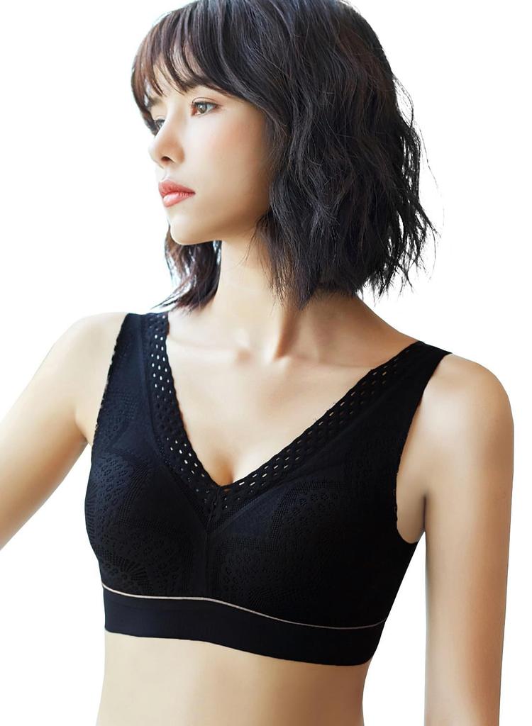 PRESSLIM Lace Seamless Bra Seamless Bra Bra Underwear for Women Non-wired [Black/Size L] Half-top