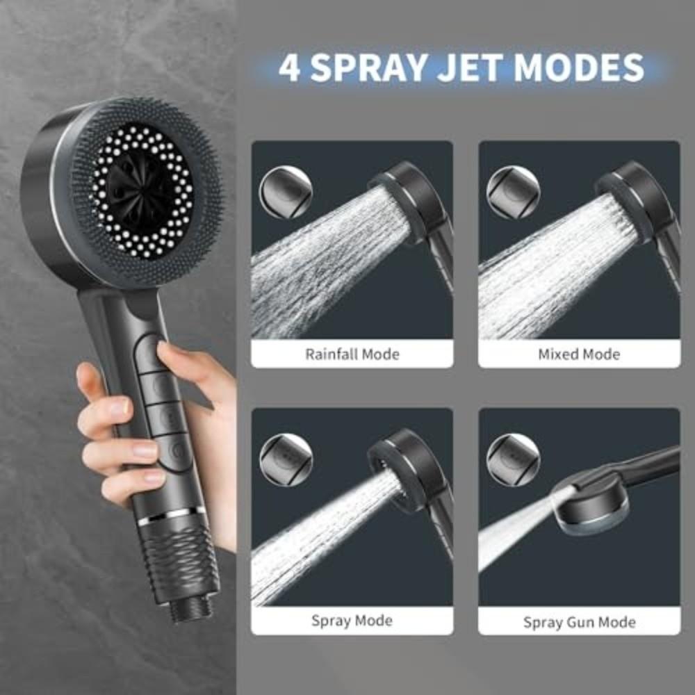With Filter Shower Head One-Key Stop Water Massage Shower Head Rainfall  Bathroom Accessories