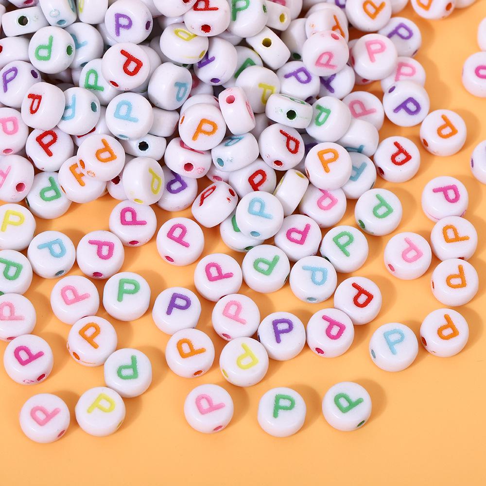 Alphabet Beads: Colorful A-Z Single Letter Round Beads for DIY Jewelry – Flat, White Background, Straight Hole for Stringing Phone Chains & More