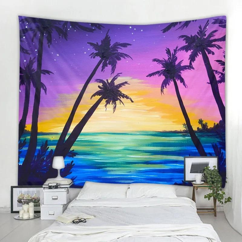 Background decoration tropical plant tapestry aerial palm tree wall hanging Nordic ins home living room bedroom fabric painting