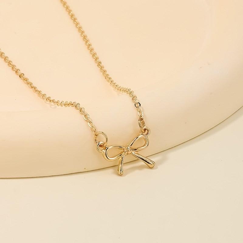 Fashionable Bow Necklace Bowknot Pendant Neckchain Adjustable Chain Choker Handmade Collarbone Chain Gifts for Women
