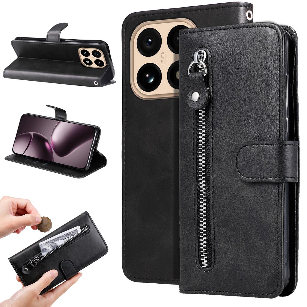 For Xiaomi 15T PU Leather Cases with Zipper Pocket Wallet Phone Cover Stand