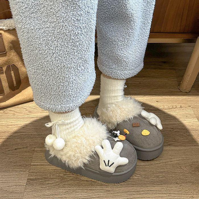 Super Fire Bag Head Mao Mao Boken Half Slippers 2025 New Autumn and Winter Thick-bottomed Velvet Thermal Cotton Slippers Women's Wear