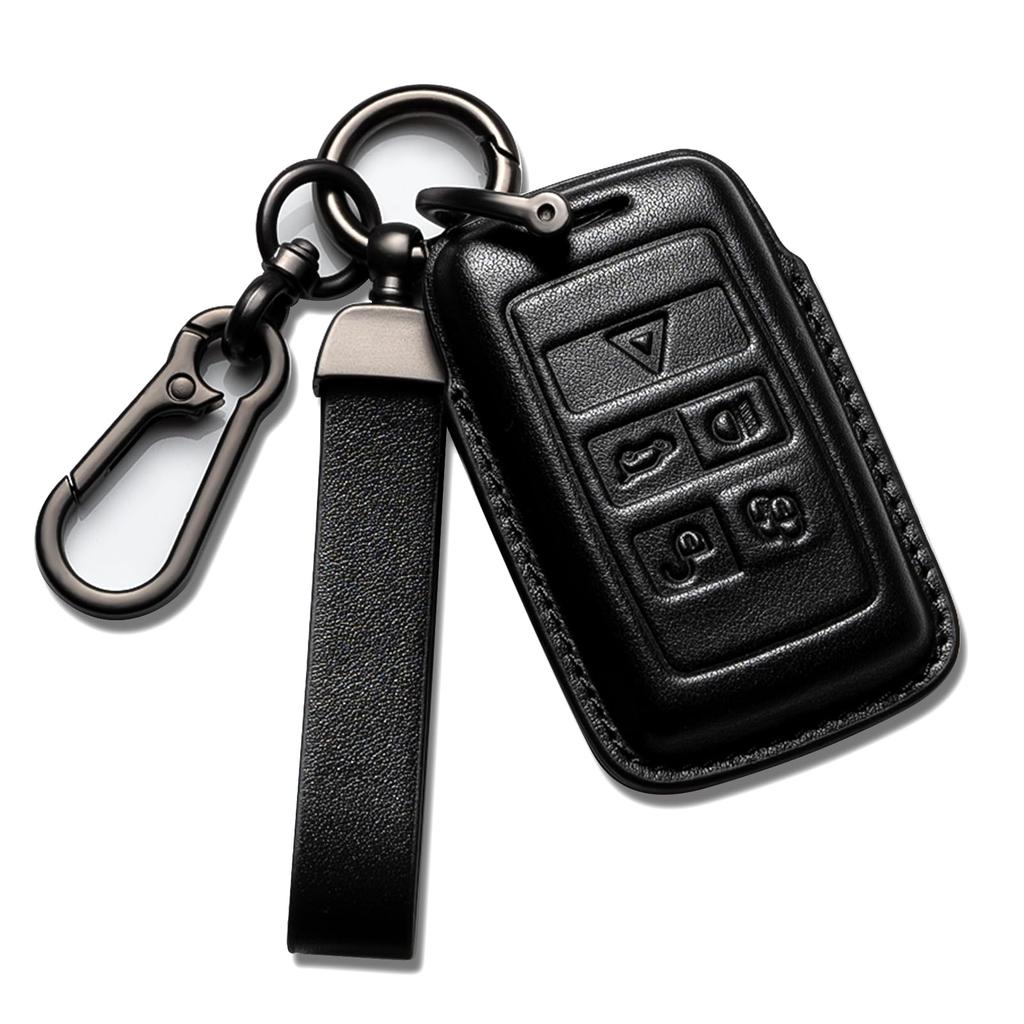 Smyfob Land Rover Key Fob Cover Leather Strap for Land Rover Discovery Defender Range Rover Keychain Holder Car Key Case