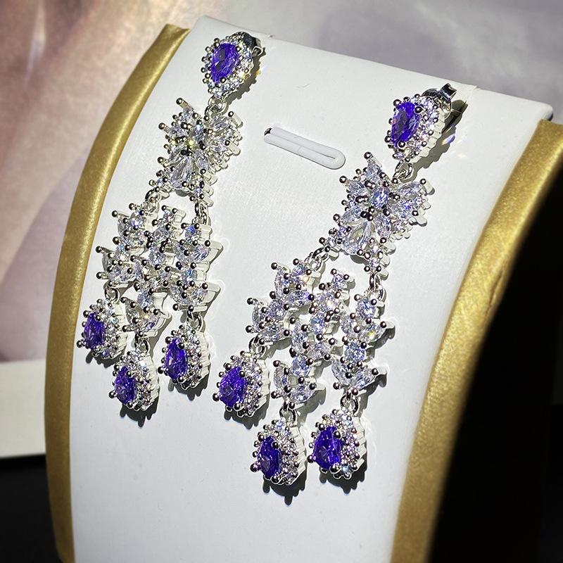 925 Neue Vintage Tansanit Saphir Ohrstecker Luxus Eingelegte Wassertropfen Zirkonia Ohrringe Damen Party Geschenk