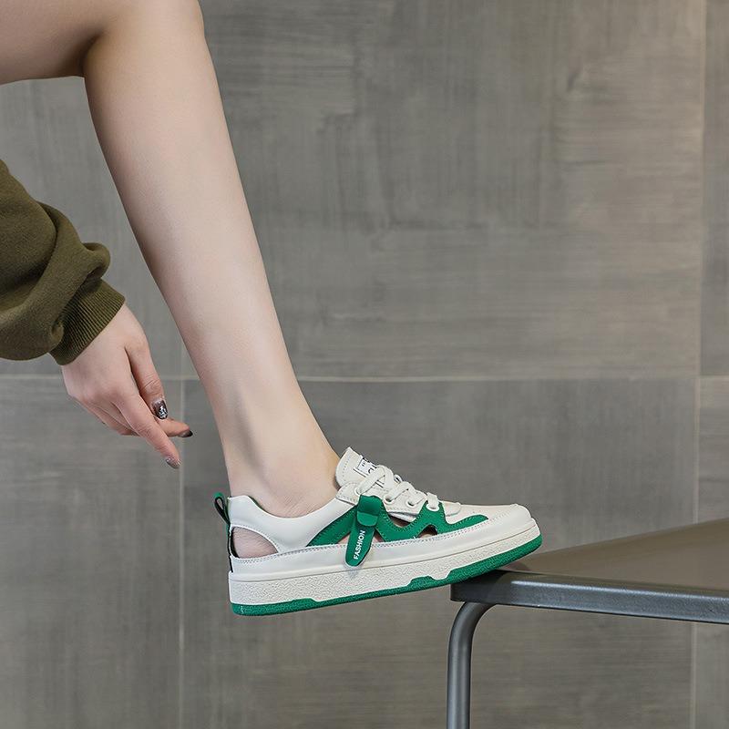 Platform Sandals Women's Summer New Leather Hollowed-out Breathable Little White Shoes Shallow Mouth Lace-up Sports and Leisure Board Shoes