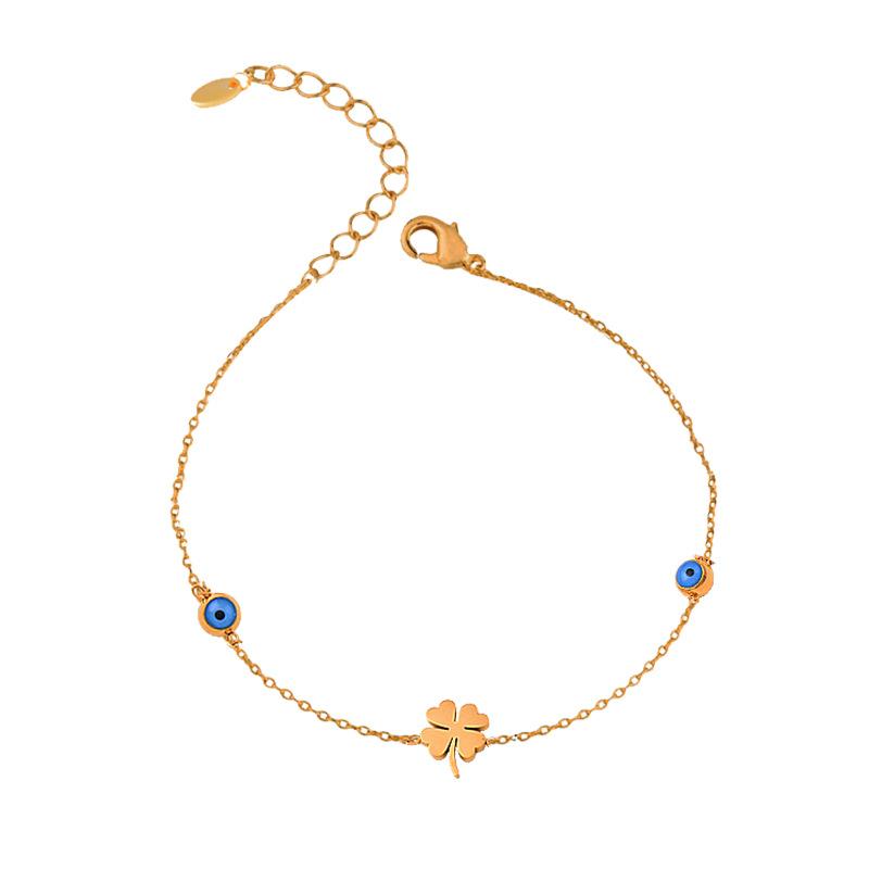 

Ожерелье из титановой стали с голубыми глазами и четырьмя листьями травы, цепочка на ключицу из нержавеющей стали