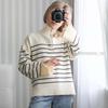 Sweaters Women Fashion Stripe Loose Zipper Knitting Sweaters Vintage Long Sleeve Female Pullover