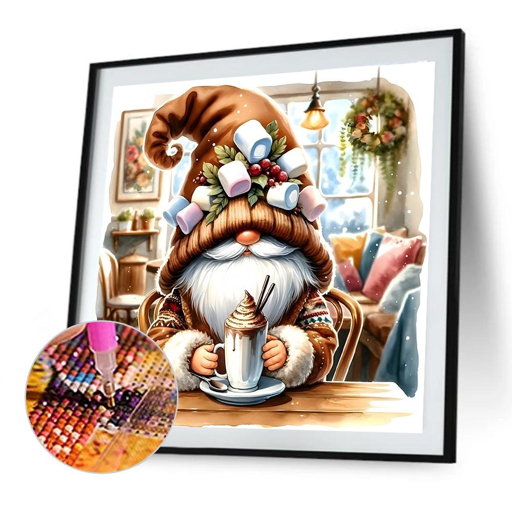 Coffee Gnome 5D DIY Full Drill Round Diamond Painting Kit for Home Wall Decor