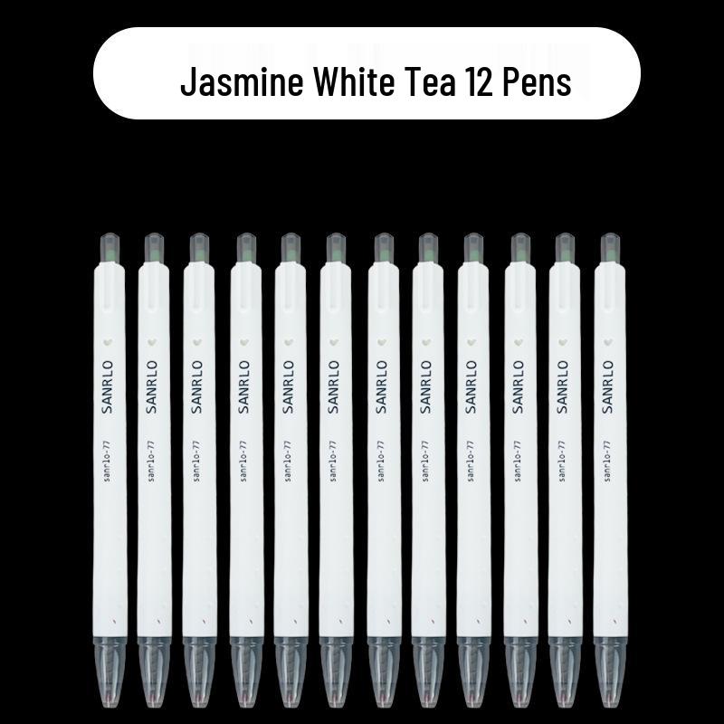 Jasmine Green White Tea Click Pen - Stylish, Quick-Drying Black Gel Pen for Students, 0.5mm