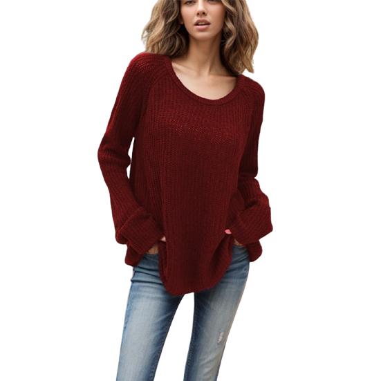 Damen Strickpullover mit Rundhalsausschnitt, warm, langärmelig, Strickpullover, Oberbekleidung