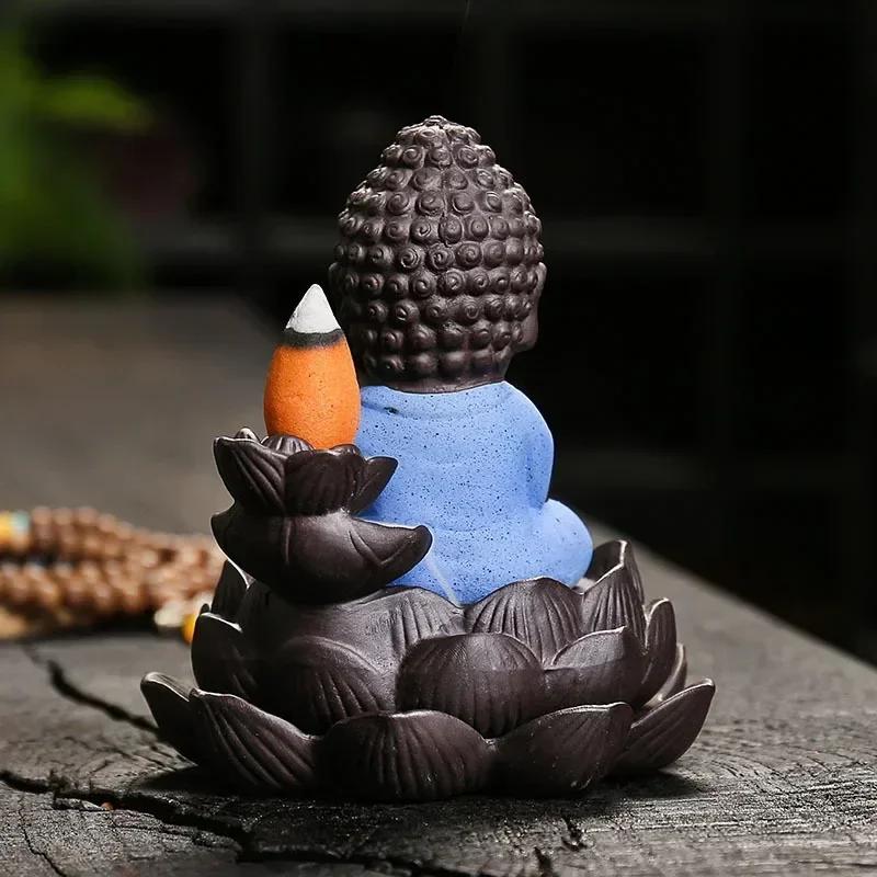 1pc, Zen Incense Buddha Ceramic Handicraft Lotus Home Ornaments Waterfall Backflow Incense Burner (Without Incense)