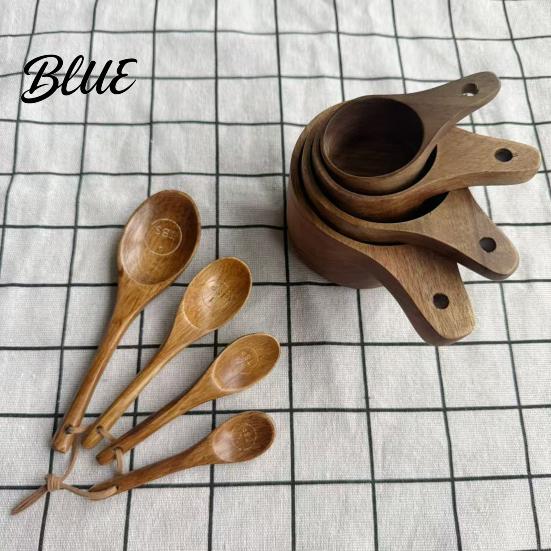 Rustic Kitchen Utensils Wooden Measuring Cups And Spoons Set Coffee Bean Powder Durable Tools Spoon Nested Baking for Accurate Cooking Decor