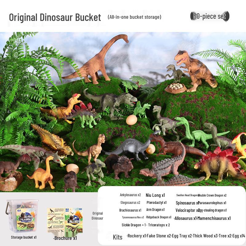 Dinosaur & Animal Figures Storage Bucket Set: Marine, Wild, and Farm Models