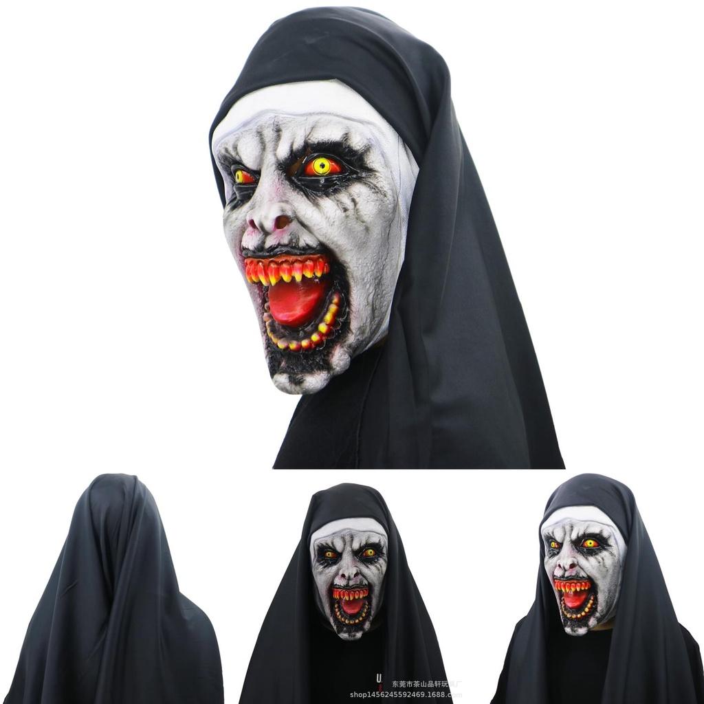 Creepy Nun Horror Mask Valak Scary Latex Full Head Design With Matching Headscarf