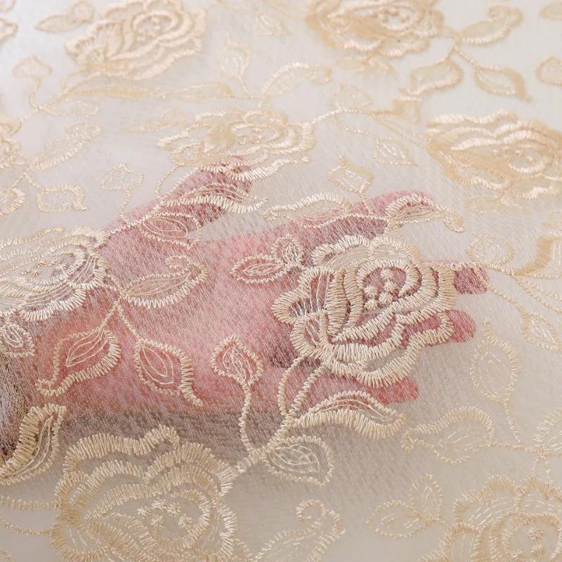 Tischdecke Beige Runde Tischdecke Bestickte Tischdecke Romantische Spitze Europa Hohl Transparent Rosenblume Glasgarnabdeckung