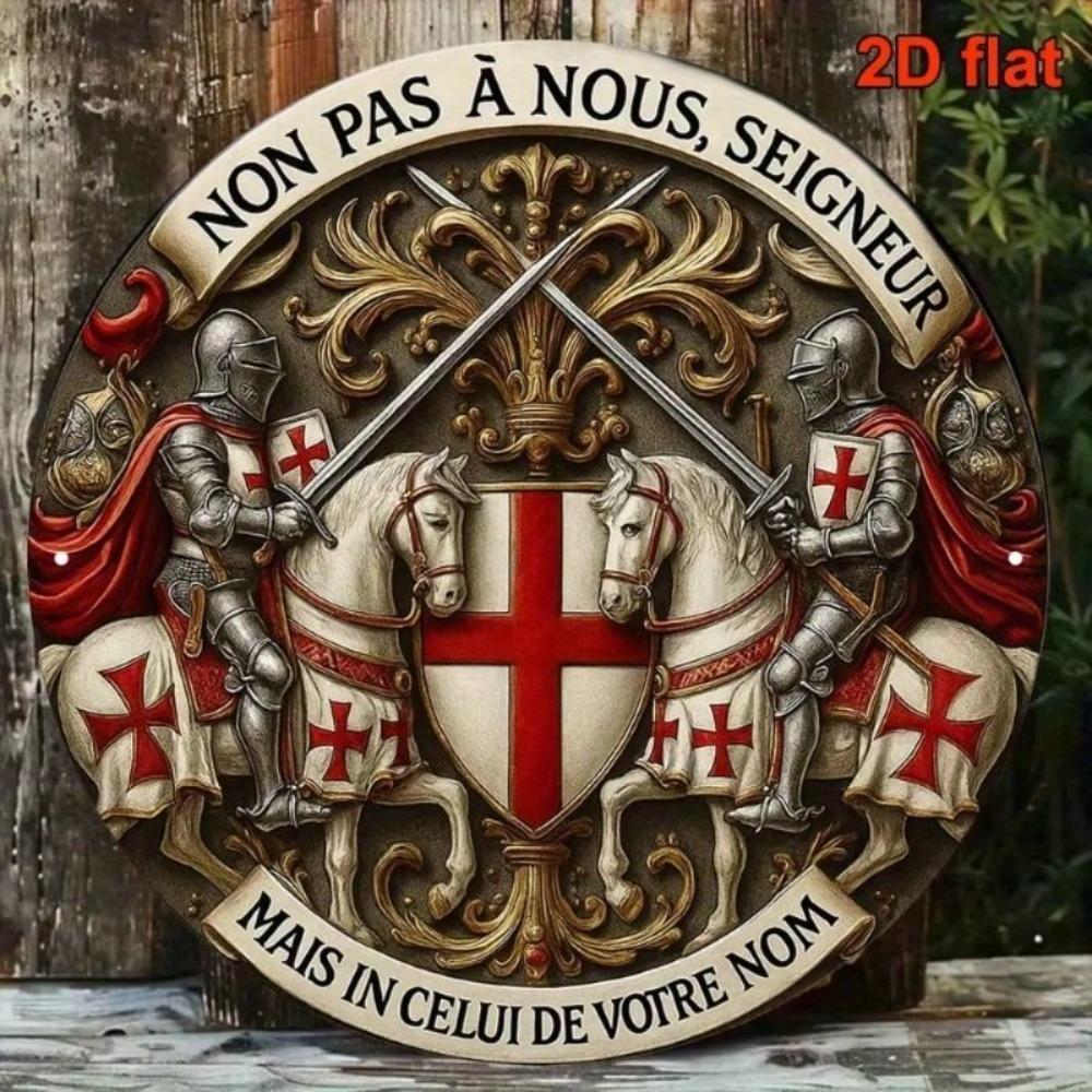 Vintage Knight Medieval Round Metal Wall Poster Living Room Decor