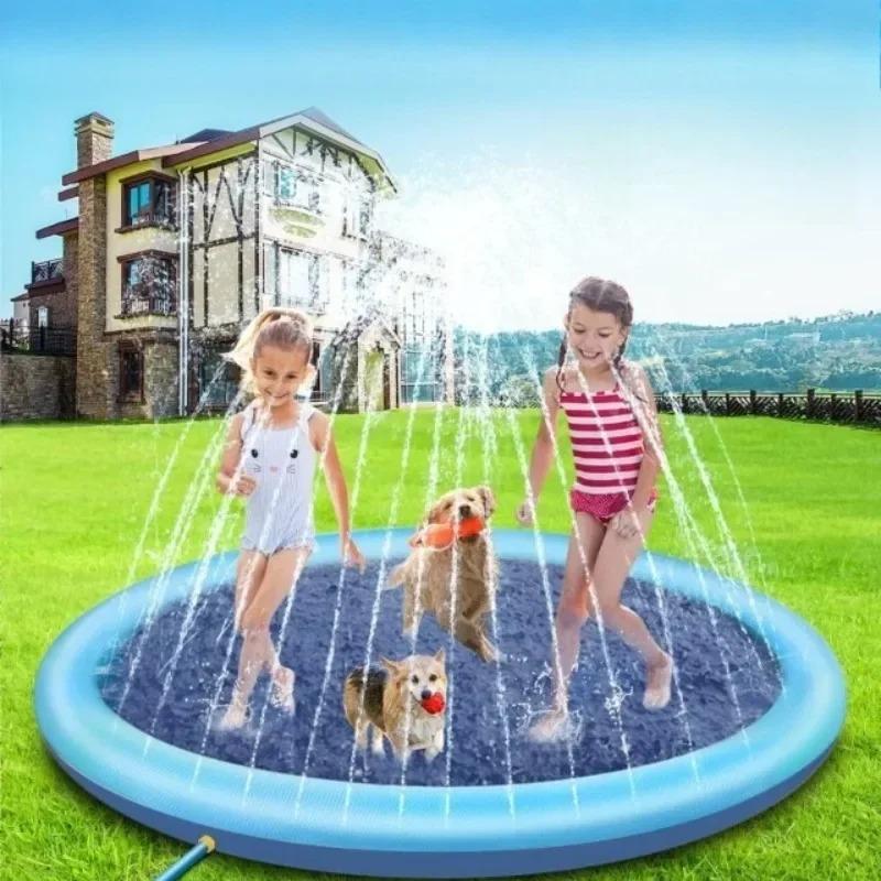 Large Inflatable Dog Pool 200/150/100cm Outdoor Splash Pad Cooling Water Mat for Pets Interactive Summer Play Fountain Garden