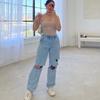 Ripped Jeans Women's Street Hipster High Waist Wide Leg Denim Pants