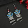 Yunnan embroidered fabric earrings long fringed personalized earrings Chinese retro Miao silver earrings women