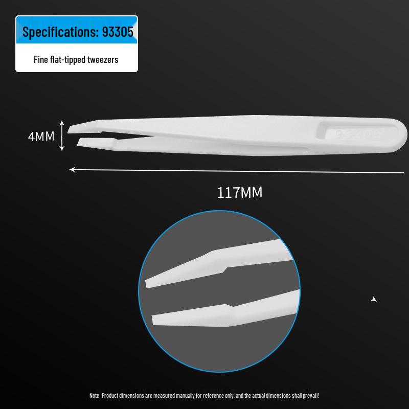 Plastic Anti-Static Tweezers Set: Pointed, Flat, Round, Black & White - Model 93303