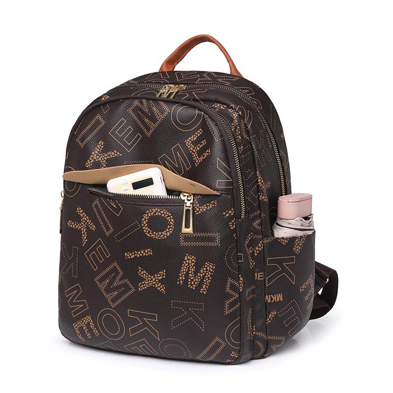 Leather Women Letter Printed Backpack Student Schoolbag Large Capacity Travel Bags