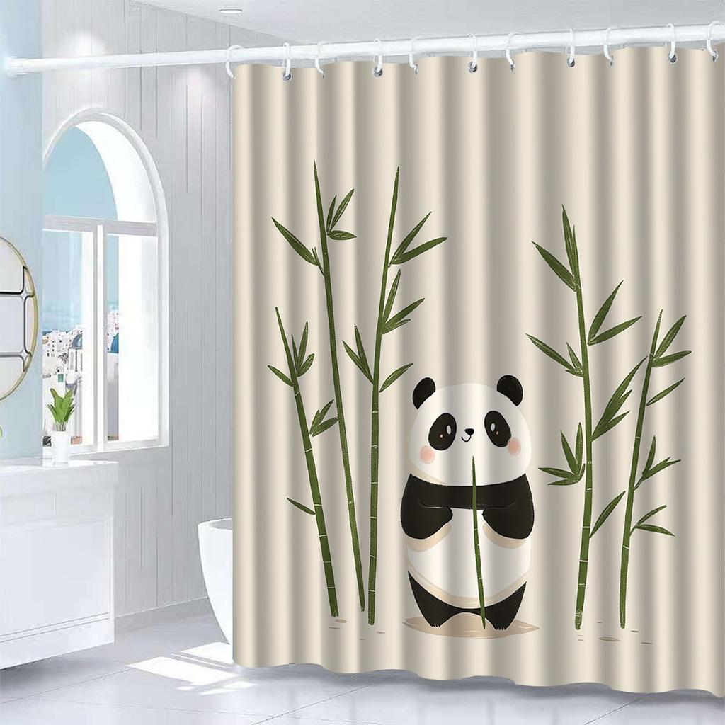 Adorable Panda & Bamboo Bath Curtain - Polyester, Machine Washable,  All-Season Home Decor for Bathroom/Bedroom/Kitchen