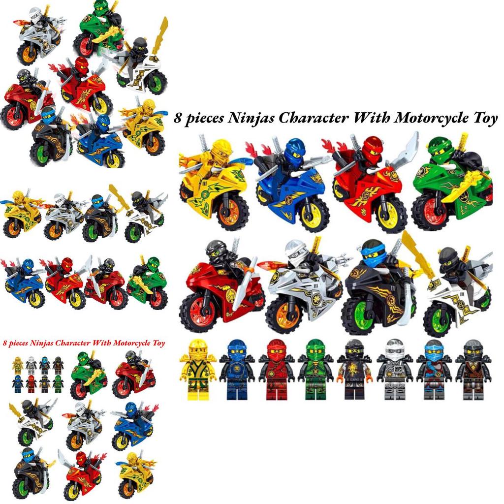 Ninjas Character Motorcycle Toy Set 8 Pieces Creative Brain Building Blocks