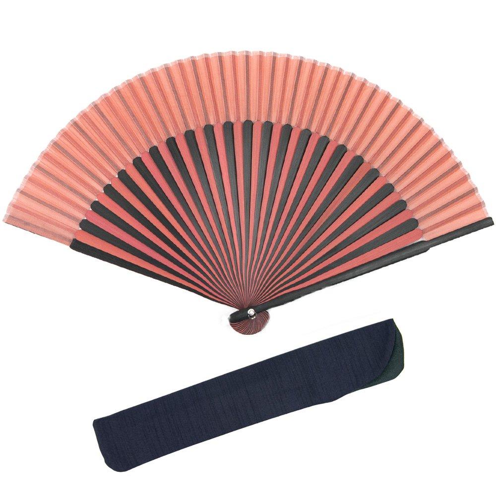 [KYOETSU] [Kyoetsu] Pure Silk Folding Fan, Plain, 2-Color Bamboo Black, 2-Piece Set (Folding Fan, Folding Fan Case), Women s (12)