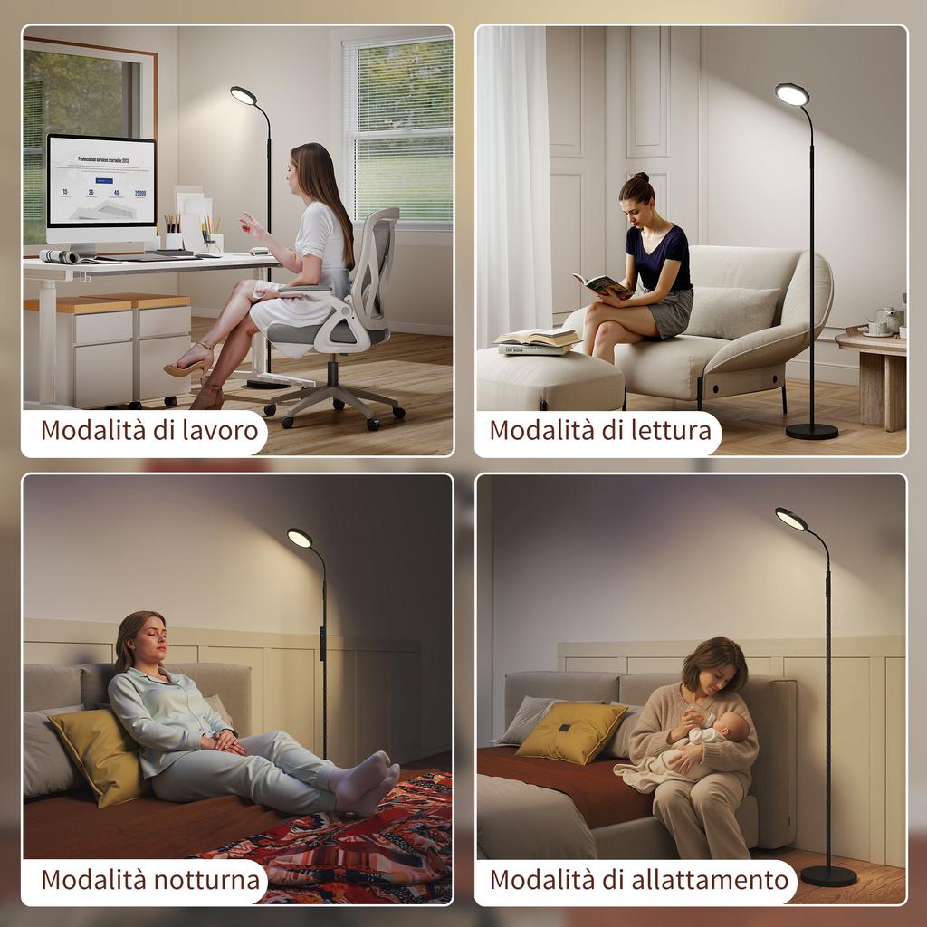LED Floor Lamp With Remote Control Rotatable Head Brightness And Temperature Adjustment Black