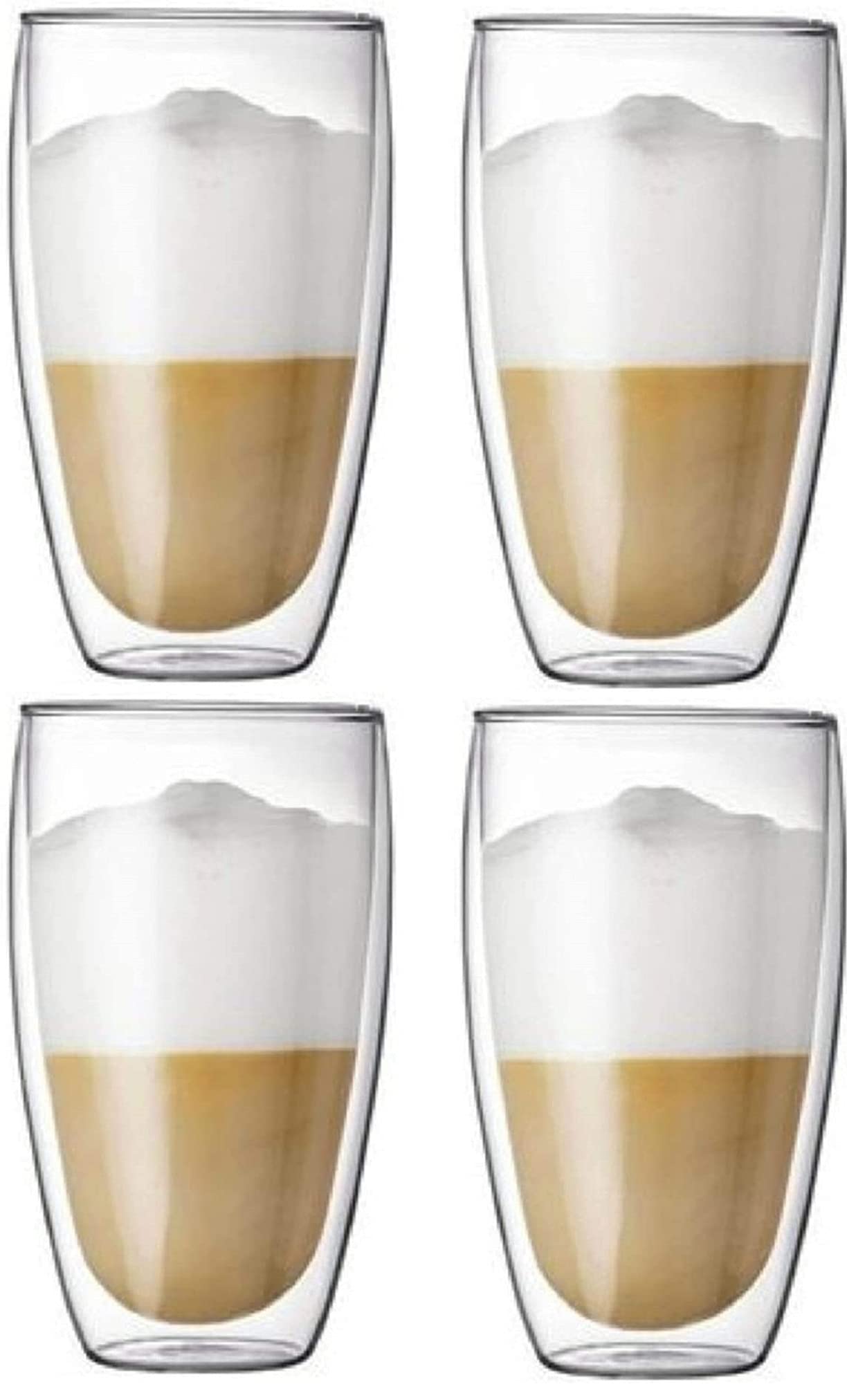 Morningplace Double-Walled Glass Tumbler, Double-Walled, Heat-Resistant Cup (450ml, Set of 4)