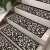 Elegant Black Rubber Non-Slip Stair Treads - Self-Adhesive, Cutout Design, 29x9.4" with Scroll Pattern for Home & Garden Safety