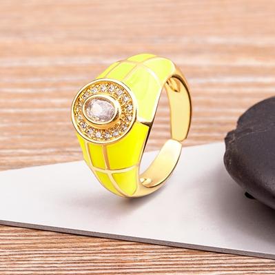 Nidin Charming Zircon Grid Stripe Oil Dripping Creative Retro Ring 7 Colors Open Adjustable Popular Jewelry Party Holiday Gift