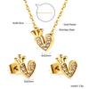 Fashion Bridal Gold Stainless Steel Pendant Necklace Earrings Jewelry Set for Women Plated18k Gold Necklace and Studs Earrings