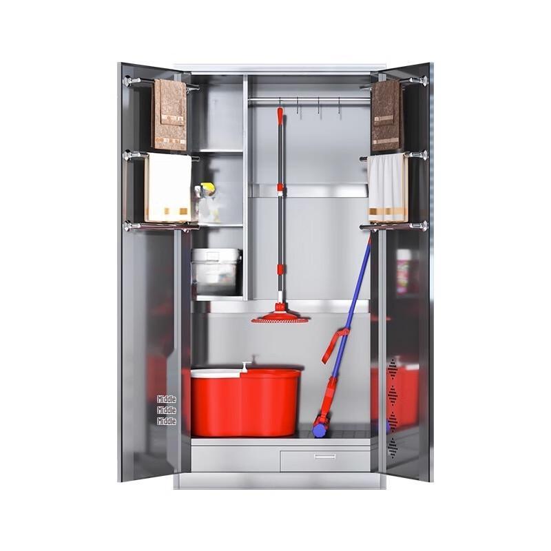 WEZHO Stainless Steel Double Door Cleaning and Tool Storage Cabinet CN plug (adapter included)