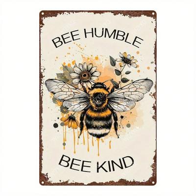 Vintage Bee Floral Metal Wall Art 8x12 Rustic Bee Kind Decorative Plaque Farmhouse Sign for Home Room Wall Decor