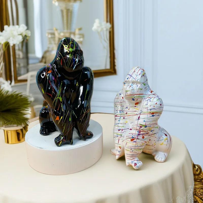 Creative Graffiti Art Gorilla Sculpture, Living Room Bookshelf Decoration Animal Statue, Resin Crafts, Modern Home Decoration