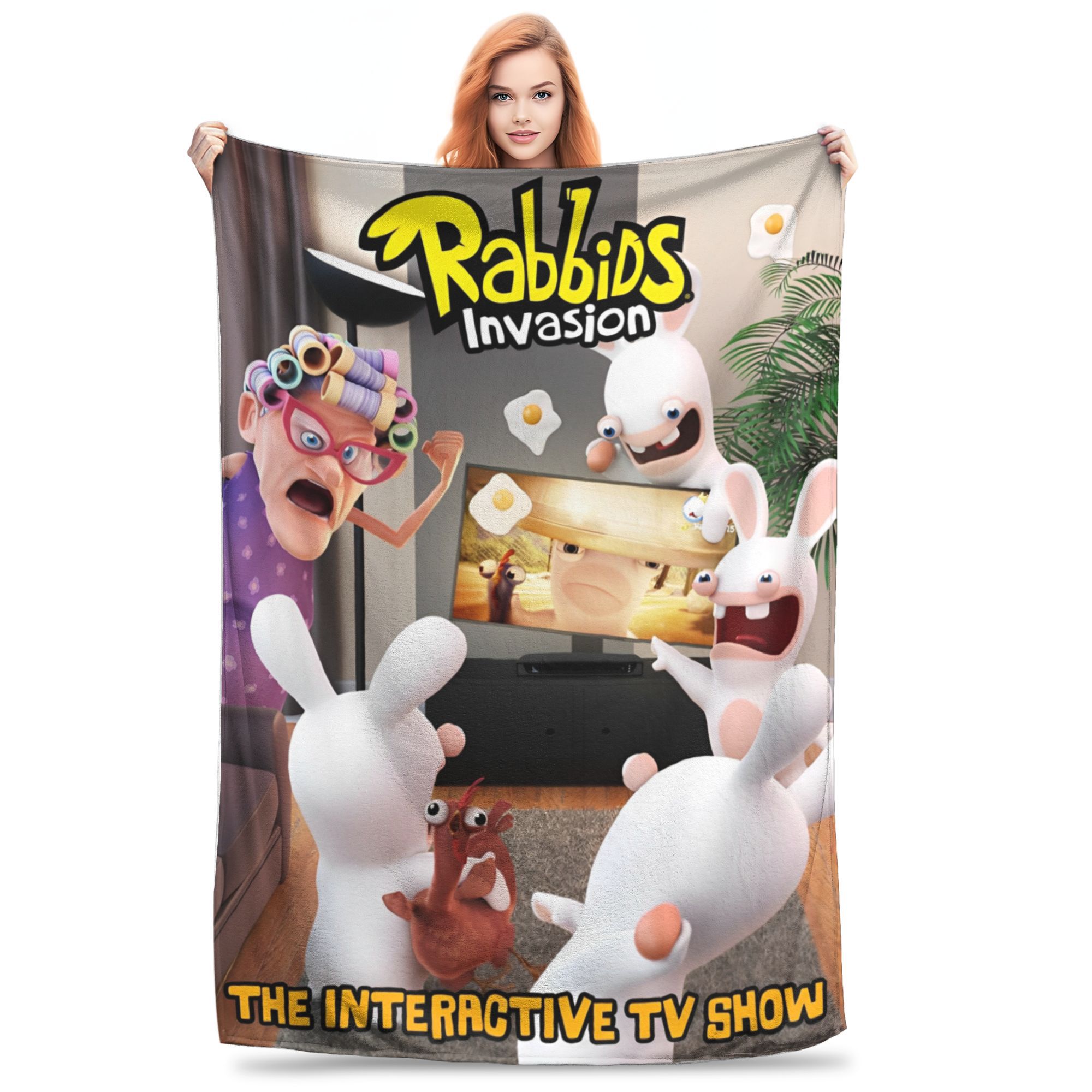 

New Arrival Invasion Rabbits Anime Funny Blanket Lightweight Thin Coral Fleece Plush Relax Throw Blankets Machine Washable 130x150cm