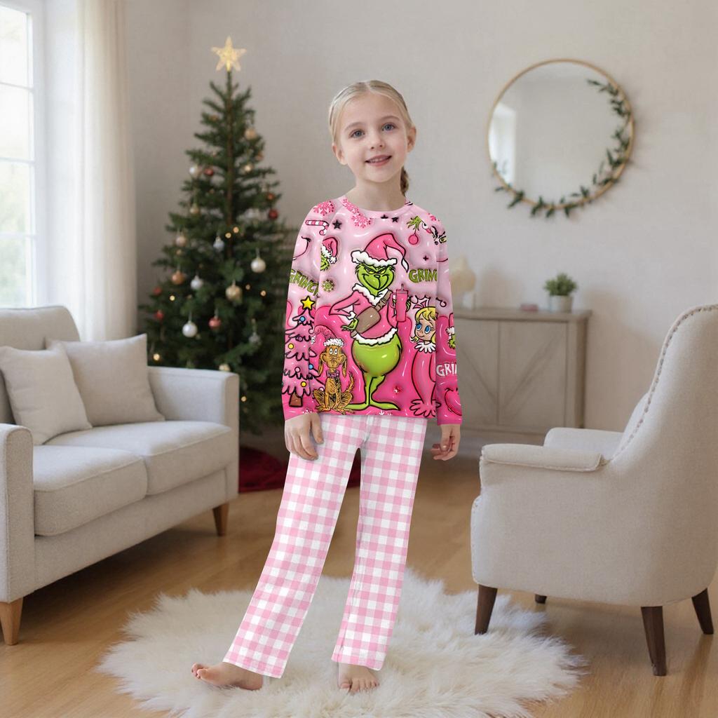 Zestaw rodzinny z długimi rękawami i spodniami w nadruki świąteczne Zestawy rodzinne