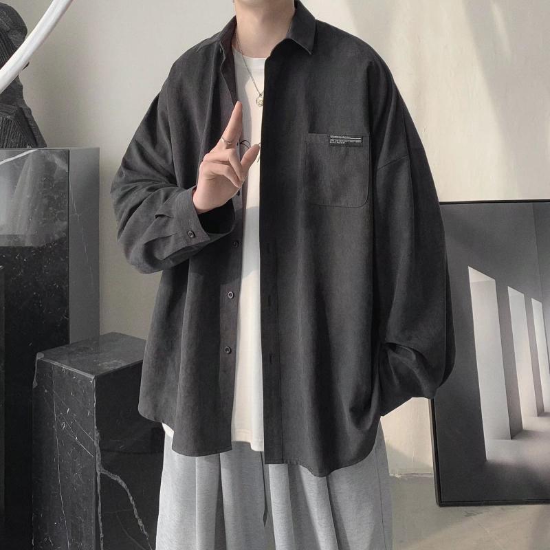 

Мужская рубашка, многоцветная мужская весенне-осенняя корейская модная рубашка с длинными рукавами, пальто 3XL чёрный