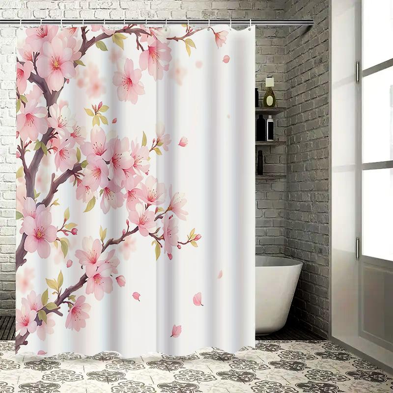 

Elegant Pink Sakura Blossom Shower Curtain For Bathroom Decor Adds Natural Charm Suitable For Wet And Dry Separation Easy-Clean W60H190(CM)-1 Pcs