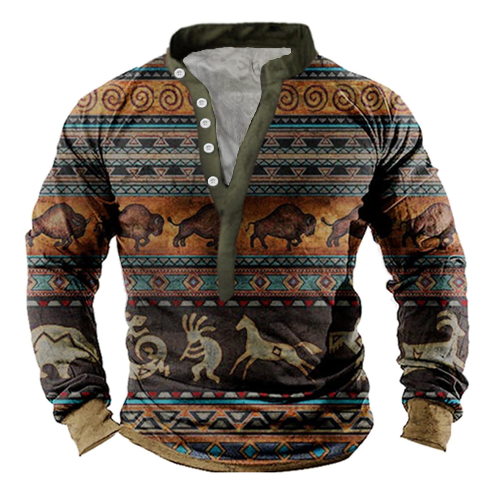 

Мужской свитер с v-образным вырезом и воротником-стойкой с 3D цифровой печатью и винтажным воротником на 6 пуговицах S