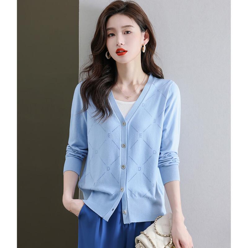 SNOWFLYING Women s Thin Knit V-Neck Cardigan with Rhinestones L