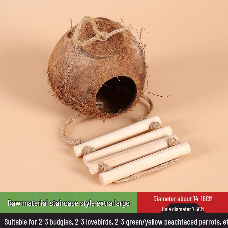 Coconut Shell Parrot & Finch Bird Nest - Natural Straw Woven Habitat for Small Birds