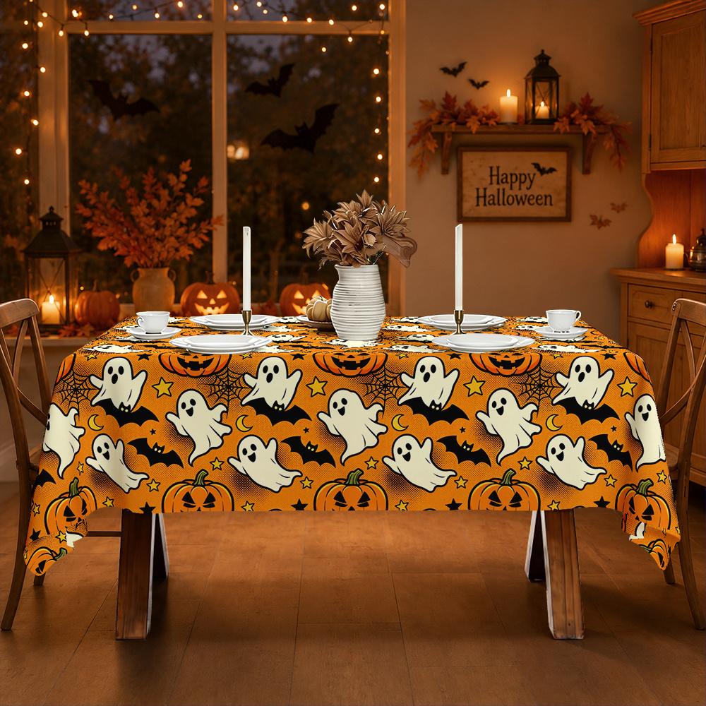One Halloween pumpkin and ghost pattern tablecloth, suitable for theme restaurant decoration and party catering.zyc