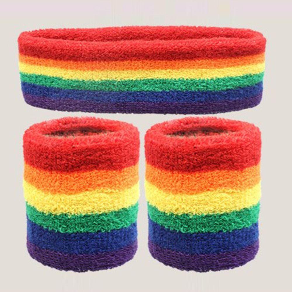 Polyester Rainbow Tennis Headband Colorful Sport Wristband Sport Safety Yoga Wrist Wrap Running