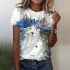 3D Printed Funny Animal T-Shirt for Women Cute Cat Graphic T Shirts Summer Harajuku Round Neck Tops Short Sleeves Loose Tees