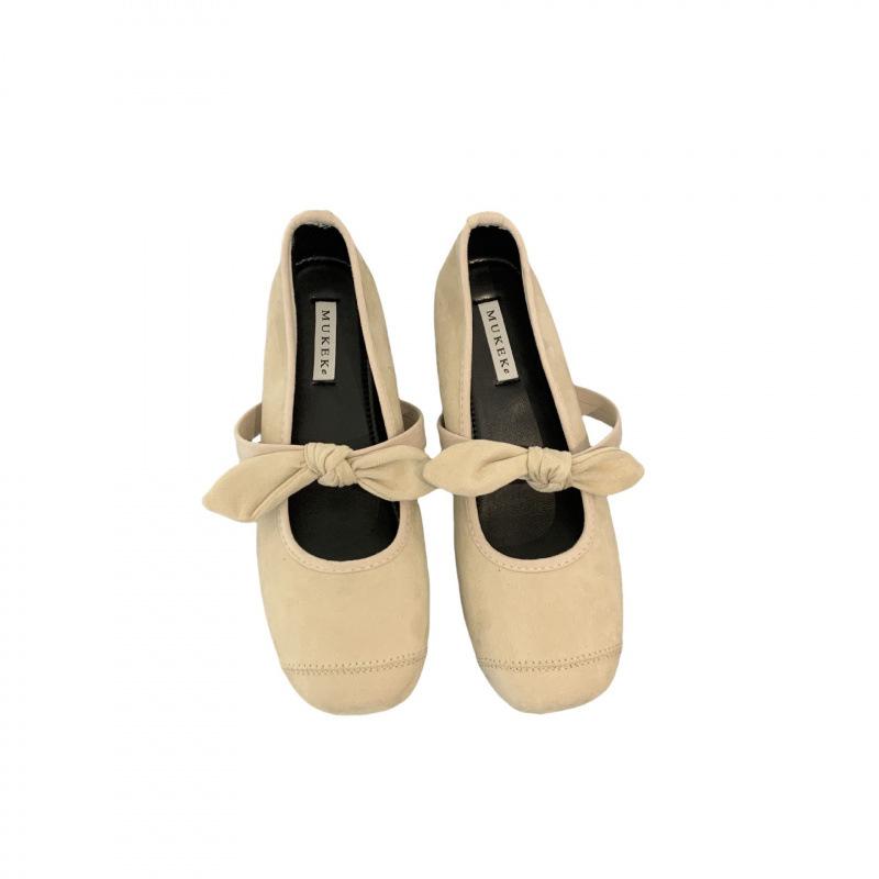 2025 night breeze suede leather bow Mary Jane shoes women's spring new round head inner height increase single shoes women