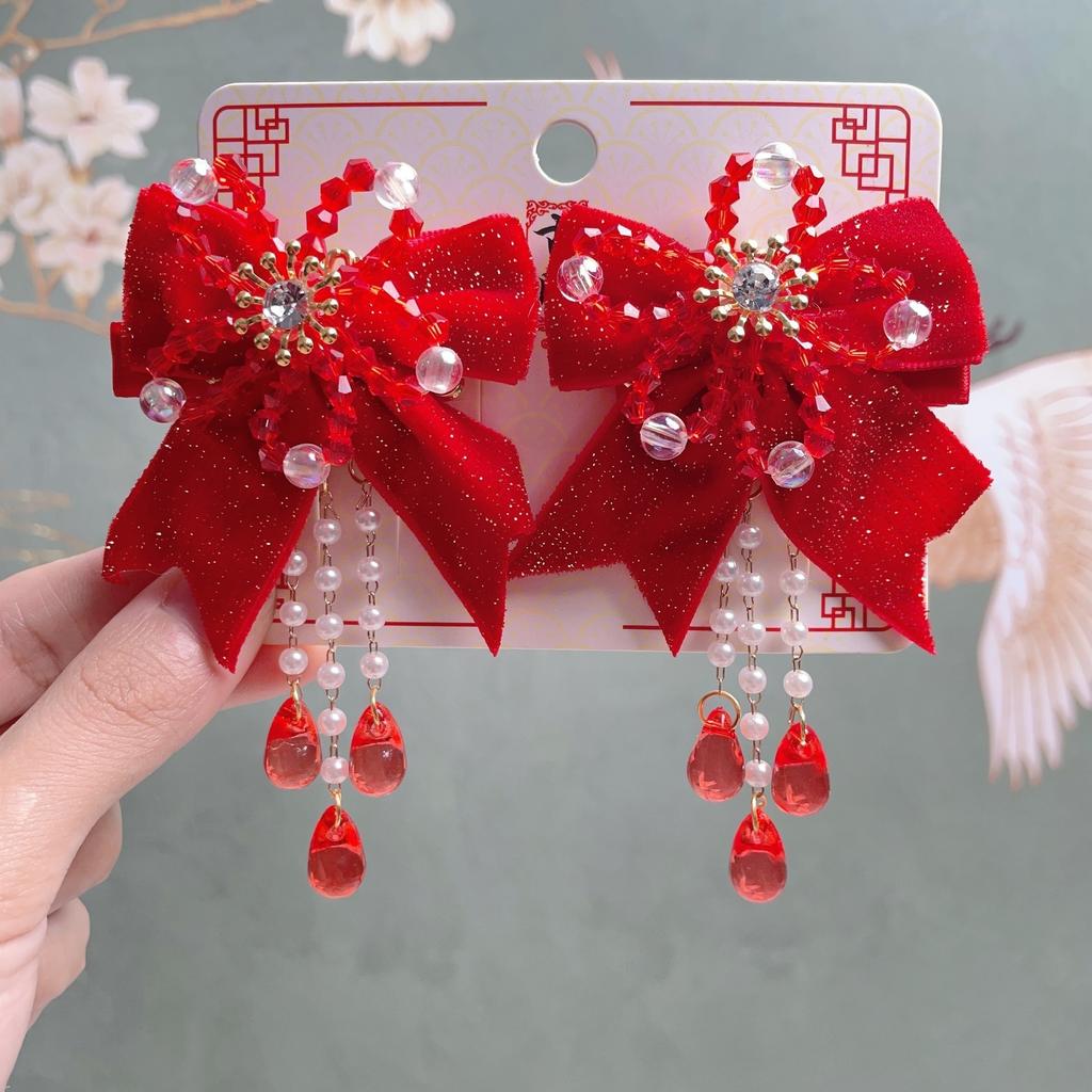 1 Pair Elegant Women's Hair Accessories Artificial Red Gemstones Suitable For Daily Holiday Ceremony Wear Girl Jewelry Hair Clip